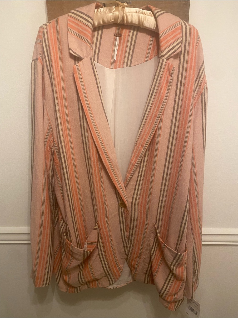 NWT Free People Linen/Rayon Simply Striped Boyfriend Oversized Sz M/L $148